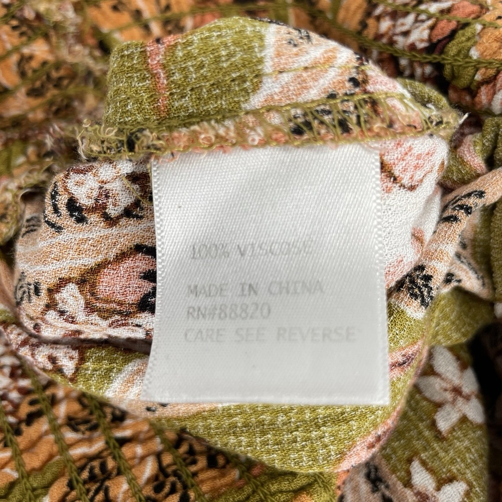 Women's Wide Leg Palazzo Flowy Pants Boho Size L Olive Green Floral Tropical - Picture 8 of 14